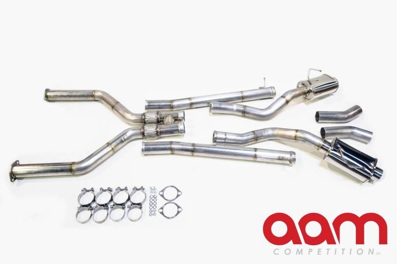 AAM Competition 3" True Dual Exhaust System - Infiniti Q50 16+ 3.0t Silver / Red Sport V37