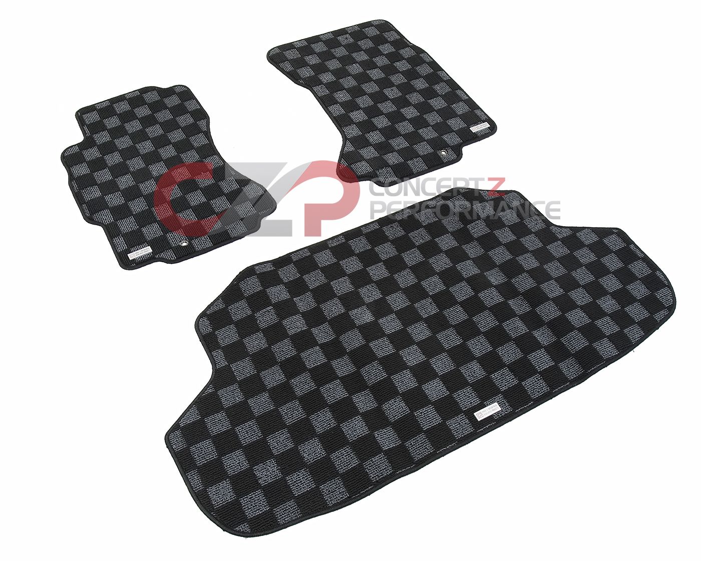 P2M Checkerboard Carpet Set, Black & Dark Gray Front Floor Mats + Trunk Mat - Nissan 300ZX Z32