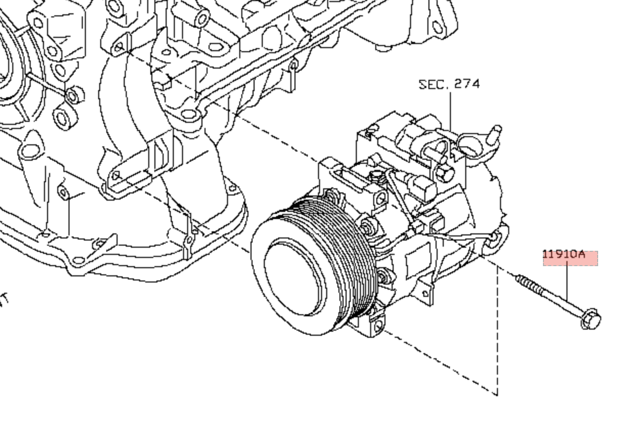 Nissan OEM A/C Compressor Mounting Bolt, VQ35HR VQ37VHR - Nissan 370Z Z34 / Infiniti G35 G37