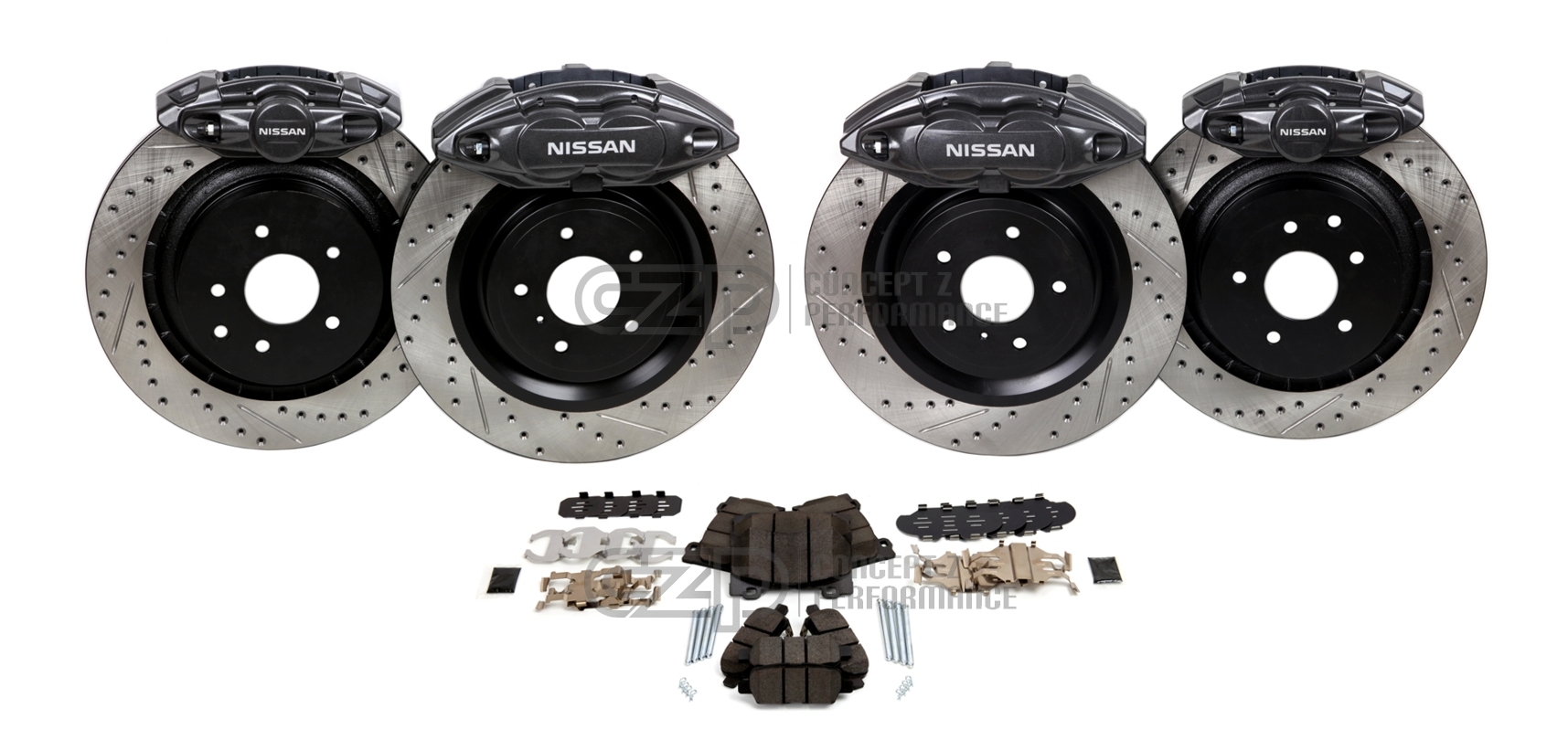 Akebono Big Brake Kit, Front and Rear 14" BBK - Nissan 350Z 370Z Z / Infiniti G35 G37 Q40 Q60 M35 M45